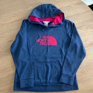 The North Face Hoodie Womens Blue Pink Half Dome Spell Out Pocket Hooded Size L